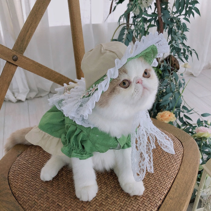KFX-8653373 Lolita Style Dog and Cat Outfit with Matching Hat - Size Options Available