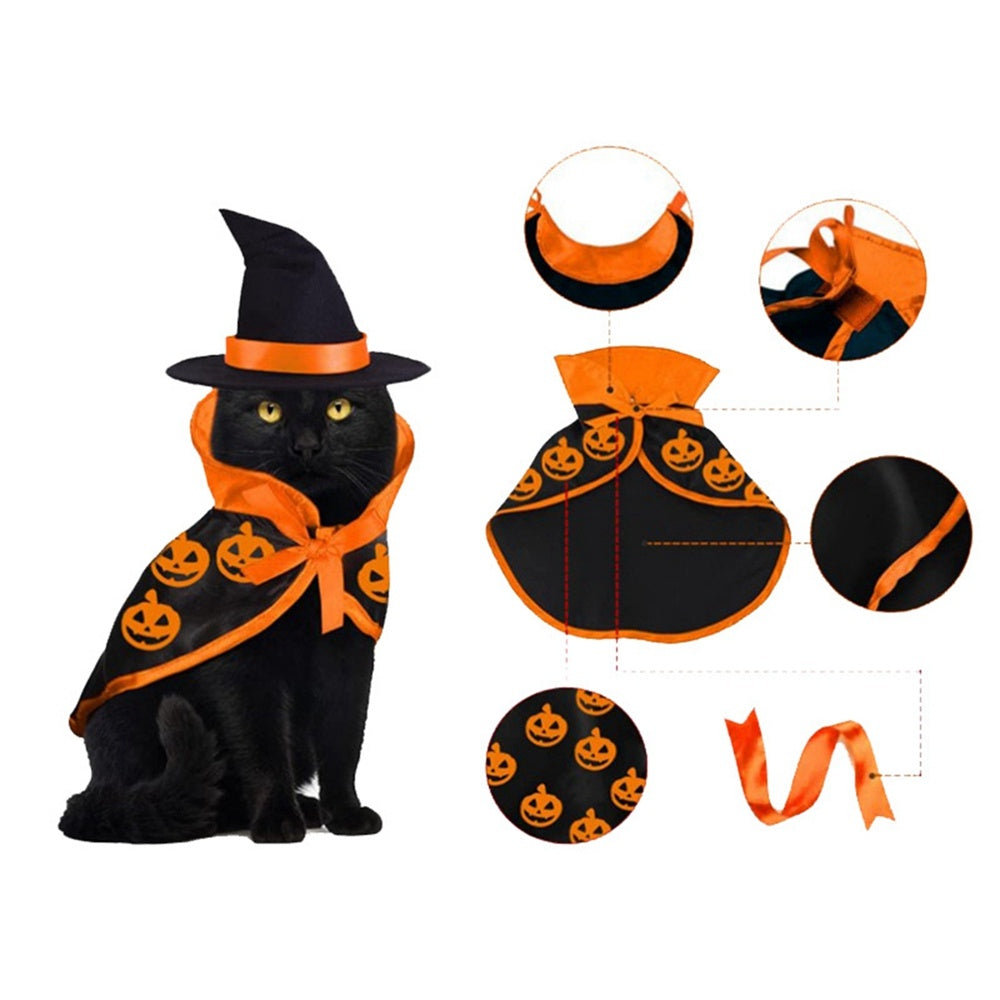 KFX-8672701 Pet Halloween Cape and Hat Set for Dogs and Cats - Cute Costume for Halloween Parties and Festive Dress-Up