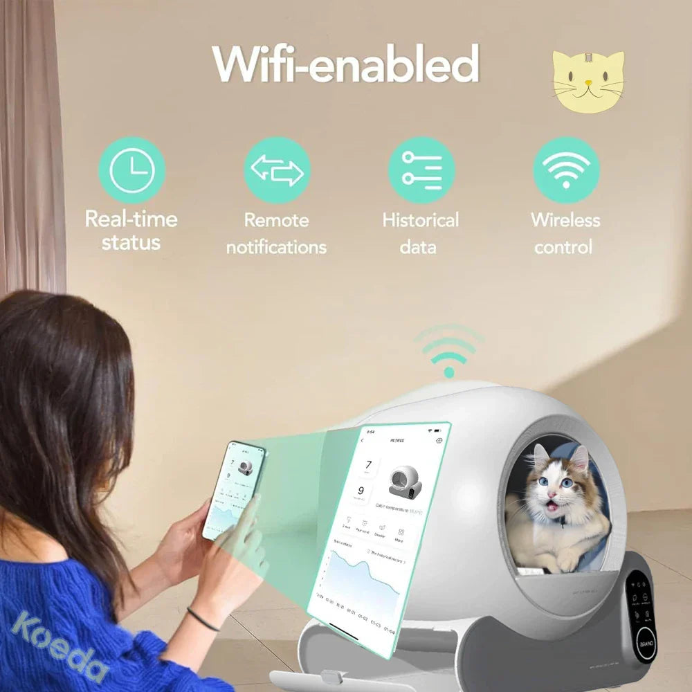 KFX-867859 Smart Cat Litter Box with Automatic Cleaning and Wi-Fi App Control, 70L Capacity