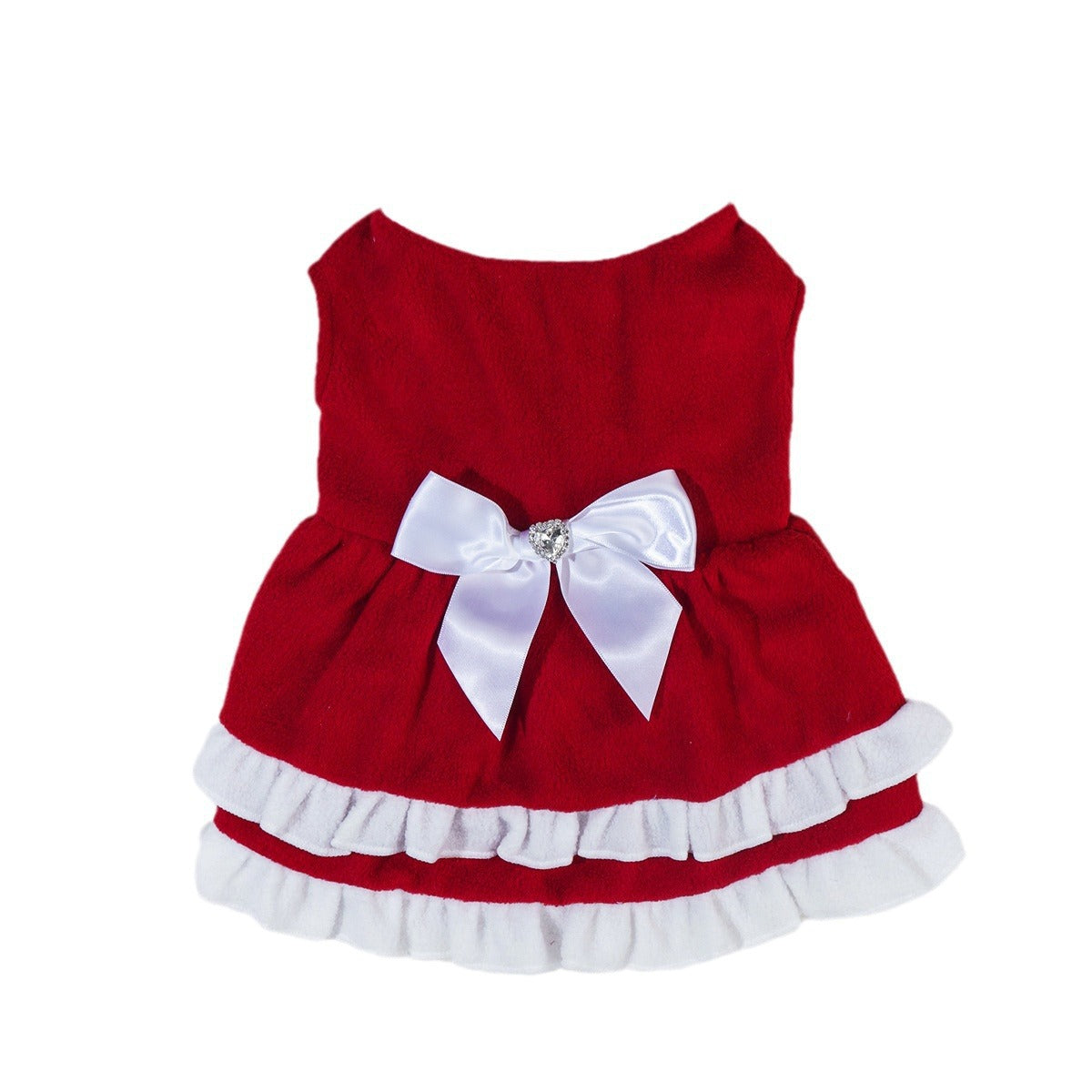 KFX-8751677 Red Fleece Pet Christmas Bow Dress for Small to Extra Large Sizes