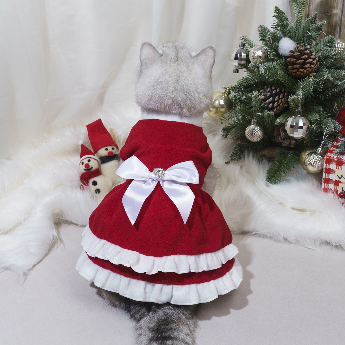 KFX-8751677 Red Fleece Pet Christmas Bow Dress for Small to Extra Large Sizes