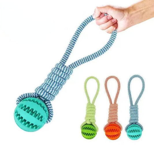 KFX-8772797 Durable Interactive Dog Toy with Treat Ball and Cotton Rope for Chewing and Dental Health