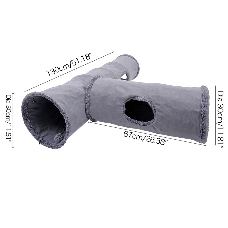 KFX-8808893 Collapsible Soft Suede Cat Tunnel for Kittens and Small Pets - Grey, Two Sizes Available
