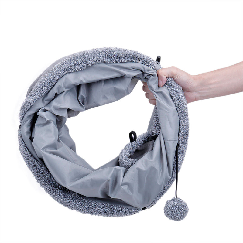 KFX-8808893 Collapsible Soft Suede Cat Tunnel for Kittens and Small Pets - Grey, Two Sizes Available