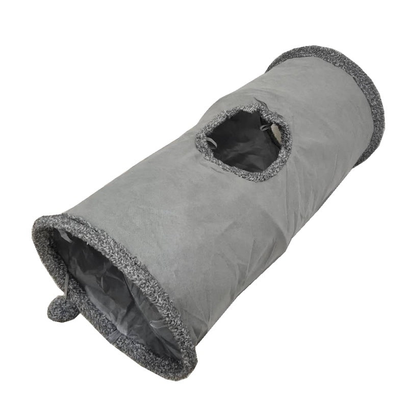 KFX-8808893 Collapsible Soft Suede Cat Tunnel for Kittens and Small Pets - Grey, Two Sizes Available
