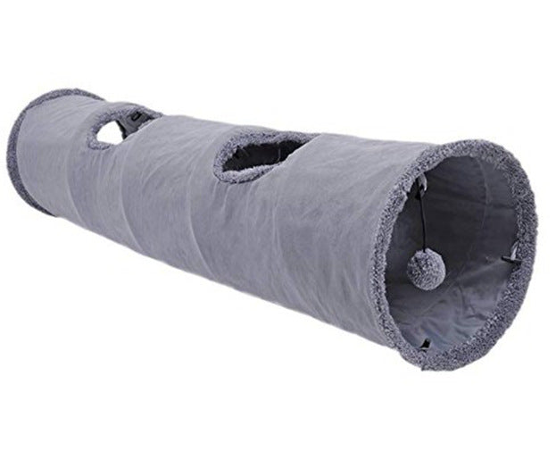 KFX-8808893 Collapsible Soft Suede Cat Tunnel for Kittens and Small Pets - Grey, Two Sizes Available