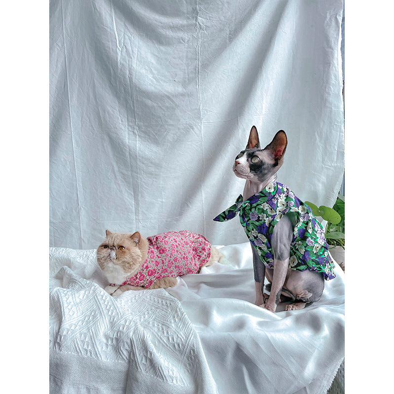 KFX-8817213 Summer Floral Cotton Dress for Sphinx Cats - Lightweight & Stylish