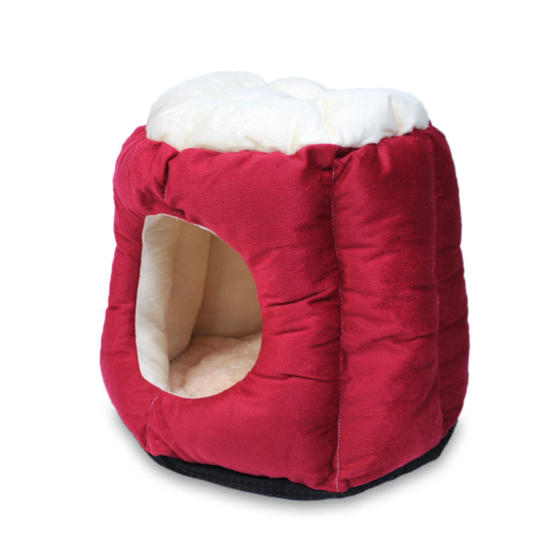 KFX-8841661 Cotton Semi-Enclosed Cat Tent Nest for Cozy Pet Comfort - Size S & L Available