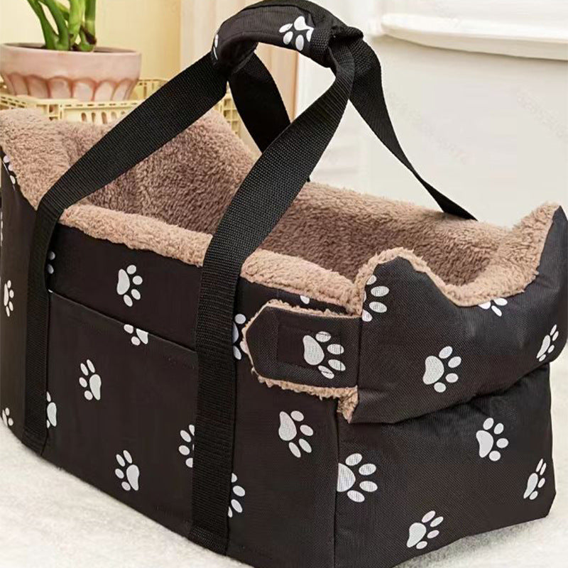 KFX-8933437 Warm Plush Lined Pet Carrier with Durable Oxford Fabric and Cat Paw Pattern