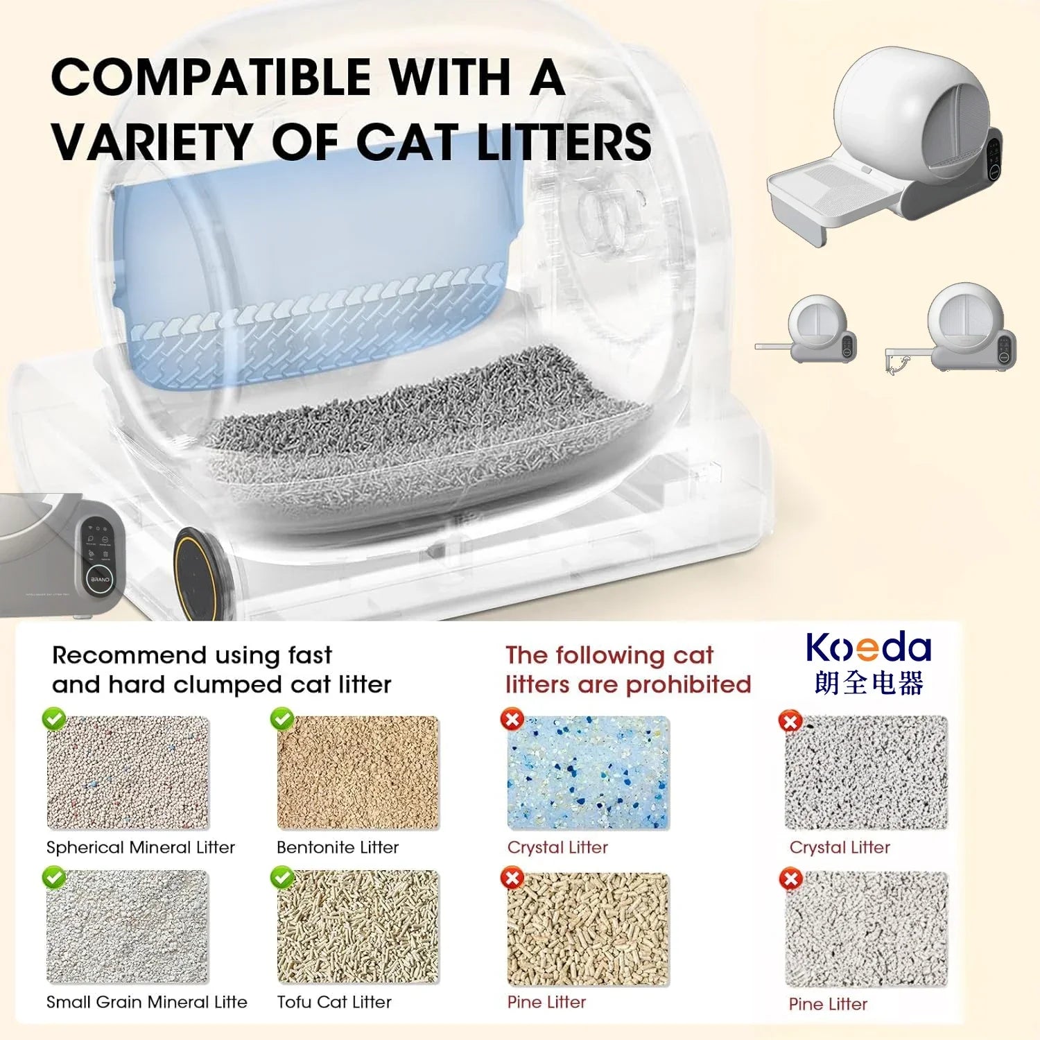KFX-900627 Self-Cleaning Portable Cat Litter Box with App Control and Anti-Splashing Design