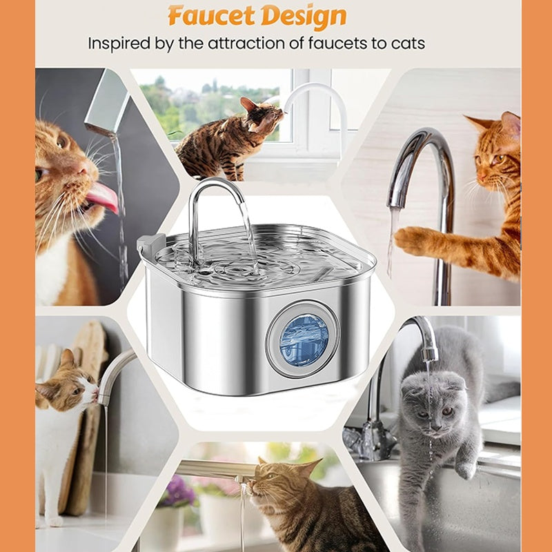 KFX-9012285 Stainless Steel Cat Water Fountain, 108oz Automatic Pet Drinking Dispenser with Quadruple Filtration System