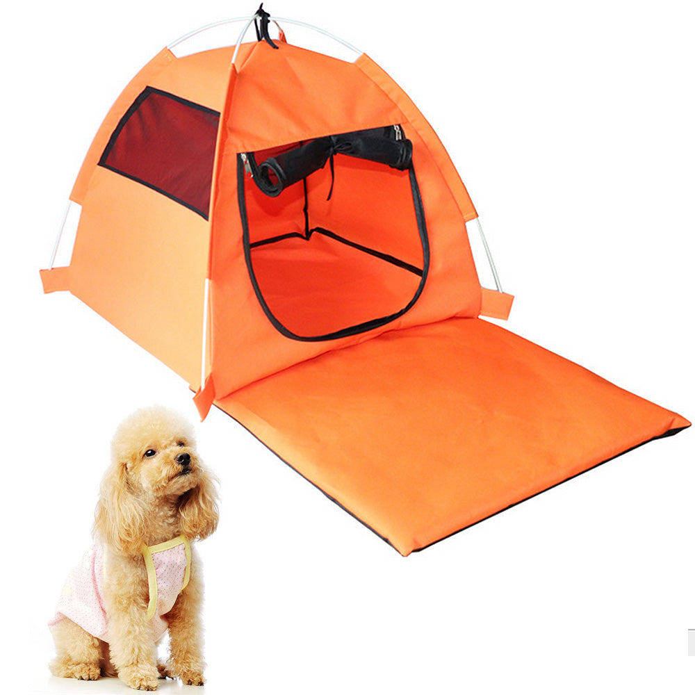 KFX-9136573 Foldable Anti-Mosquito Pet Tent for Dogs and Cats - Comfortable Oxford and Flannel Material, Orange Blue