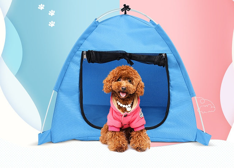 KFX-9136573 Foldable Anti-Mosquito Pet Tent for Dogs and Cats - Comfortable Oxford and Flannel Material, Orange Blue