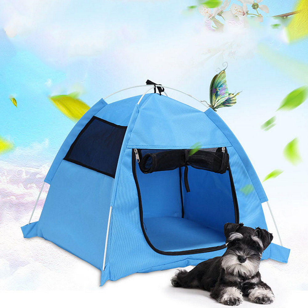 KFX-9136573 Foldable Anti-Mosquito Pet Tent for Dogs and Cats - Comfortable Oxford and Flannel Material, Orange Blue