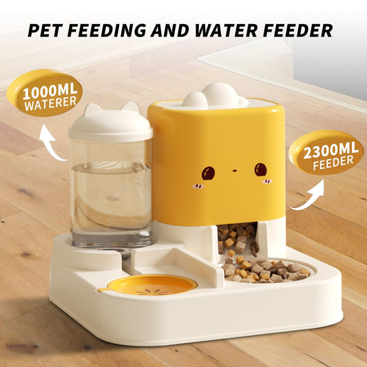 KFX-9208893 Cute Pink Cartoon Pet Feeder and Water Dispenser with Large Capacity for Pets