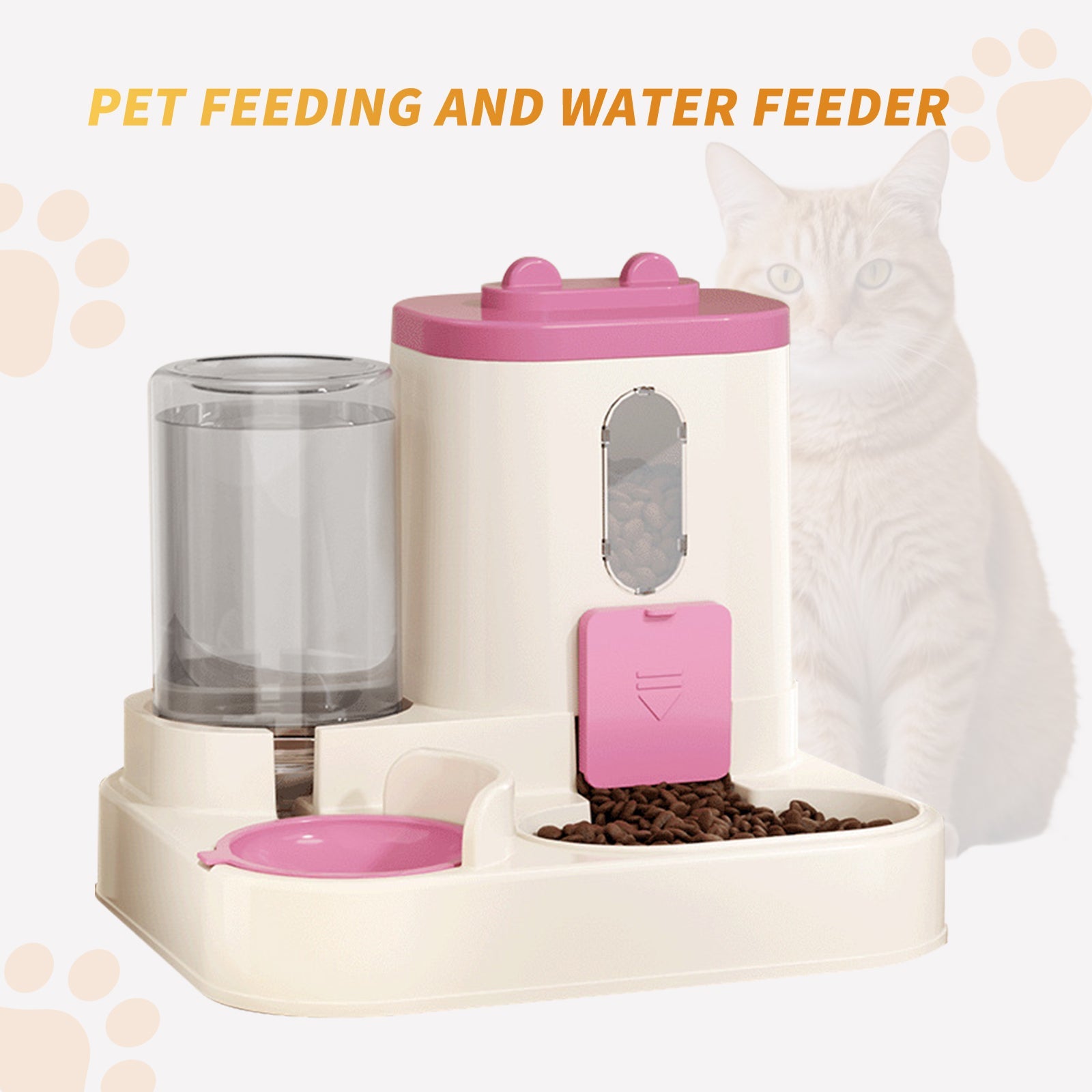KFX-9241661 Automatic 2-in-1 Cat Food and Water Dispenser for Convenient Feeding