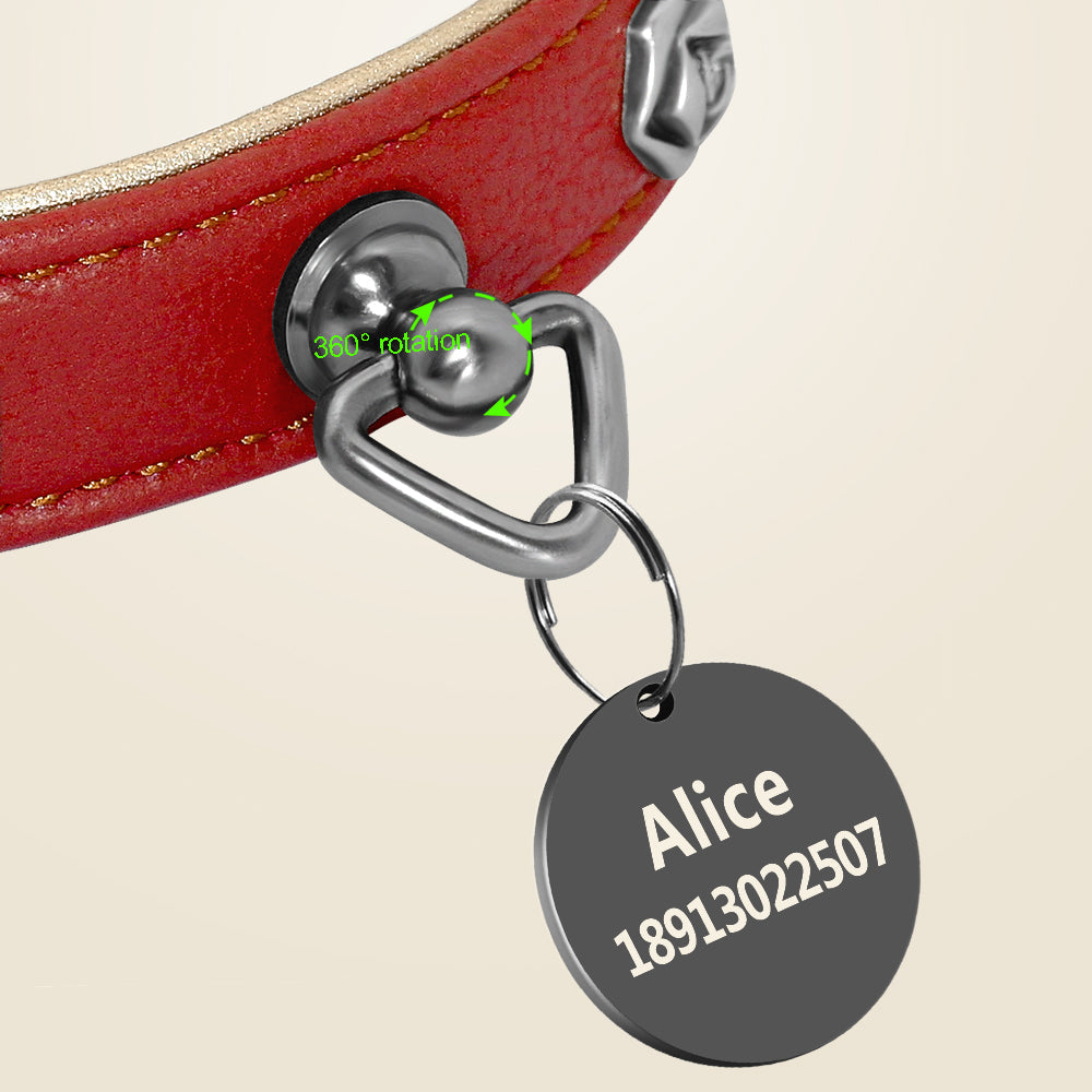 KFX-9417021 Elegant Leather Dog Collar with Custom Rose Nail Design for Small and Medium Breeds