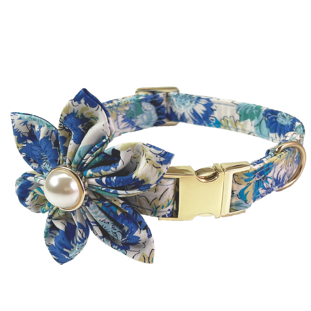 KFX-9515325 Flower Pattern Dog Collar and Leash Set for Medium to Large Dogs