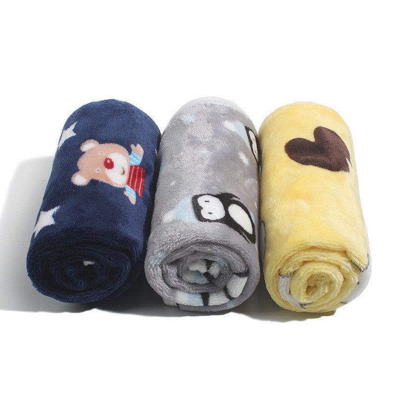 KFX-9602877 Cozy Coral Fleece Pet Blankets in Blue Bear, Yellow Ya, Gray Penguin, and White Bear - Multiple Sizes Available