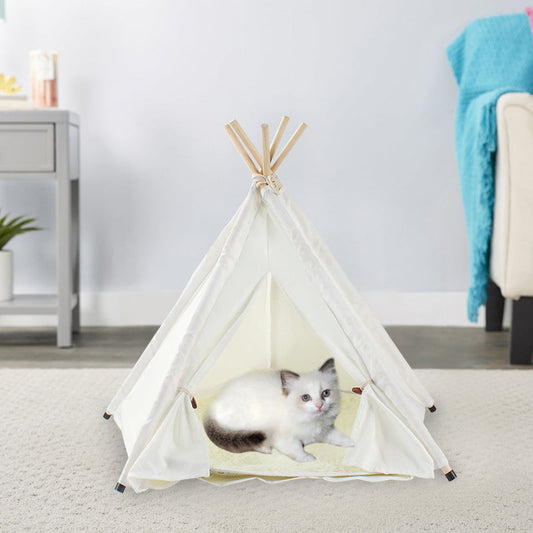 KFX-9628093 Detachable and Washable Canvas White Pet Tent with Plush Pad and Accessories