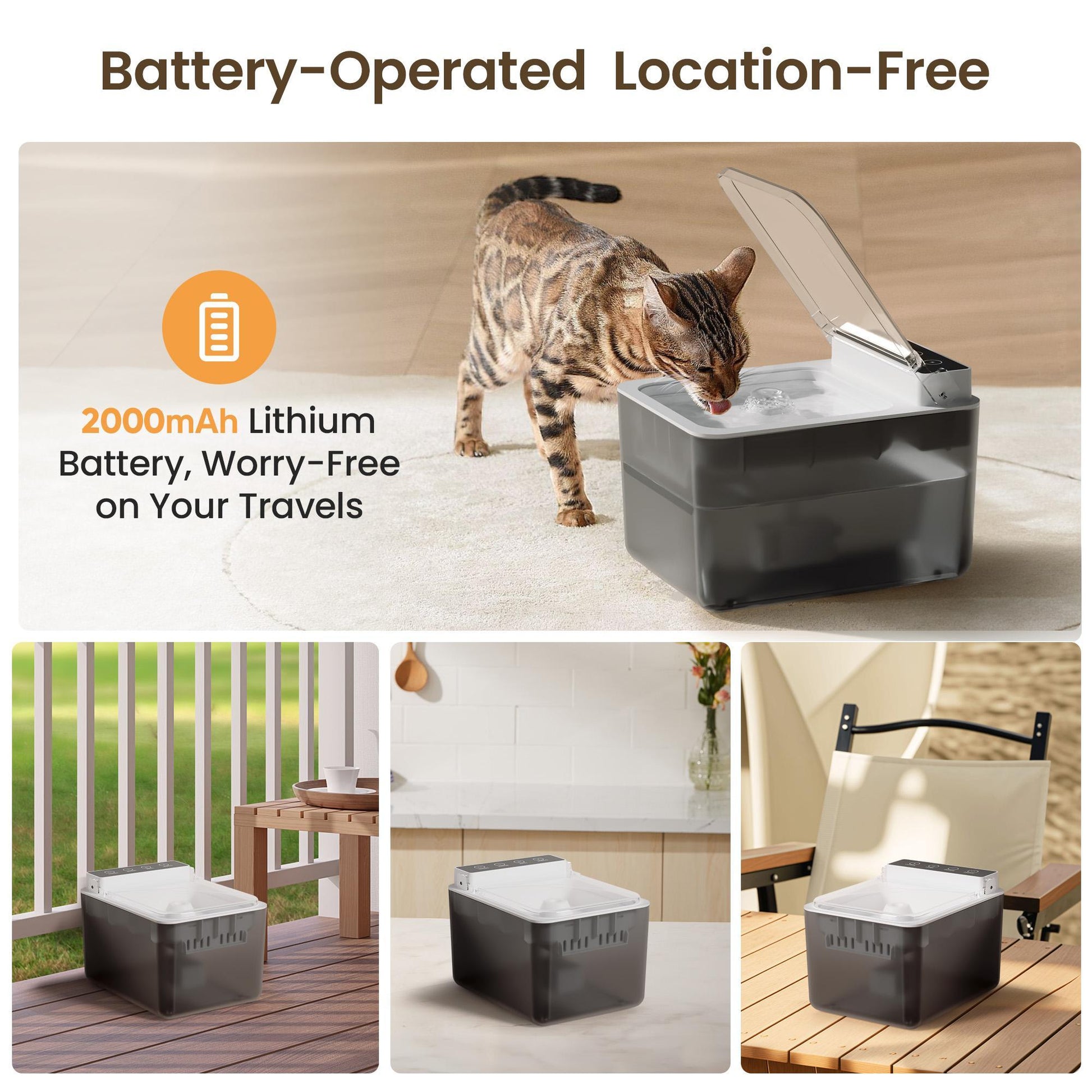 KFX-9634877 Wireless Charging Stainless Steel Automatic Cat Water Fountain with Dual Flow Modes