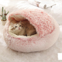 KFX-9694653 Plush Round Pet Bed for Dogs and Cats - Winter Warmth and Comfort in Multiple Sizes