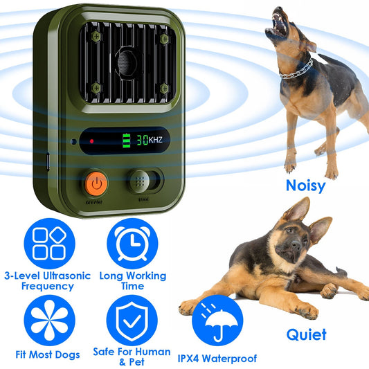 KFX-9697853 Ultrasonic Anti-Barking Device with Rechargeable Battery, Waterproof Design, 3 Adjustable Frequencies, 32.8ft Detection Range