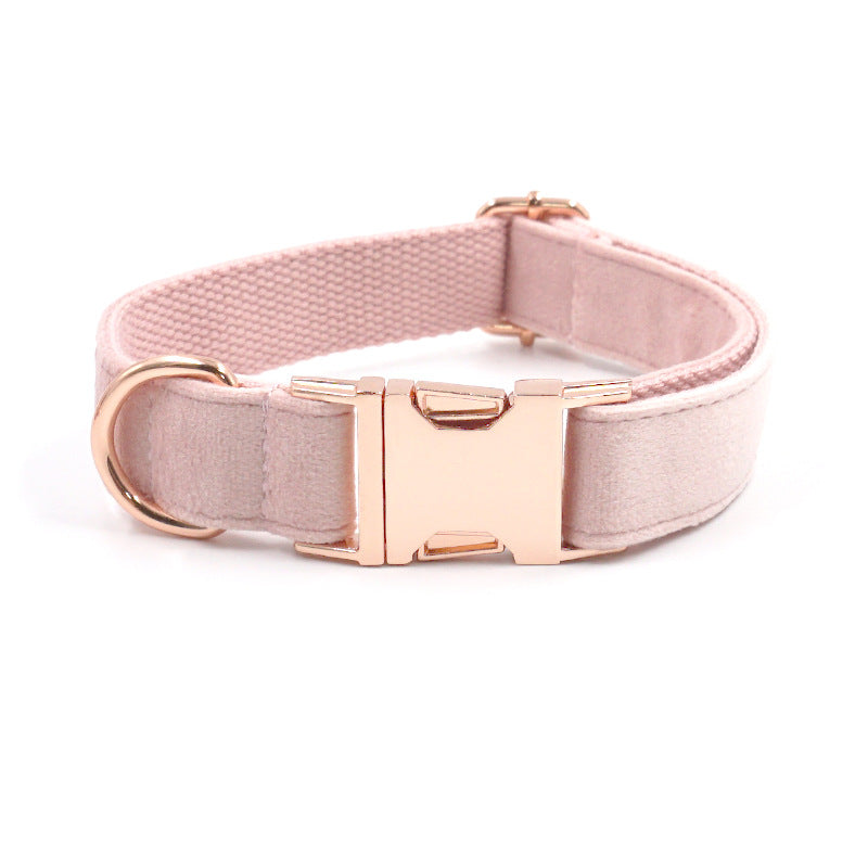 KFX-9843005 Velvet Rose Gold Dog Collar and Leash Set in Pink – Comfortable and Stylish for Pets