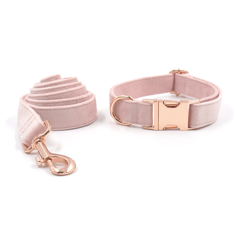 KFX-9843005 Velvet Rose Gold Dog Collar and Leash Set in Pink – Comfortable and Stylish for Pets