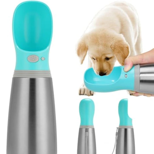 KFX-9962557 Durable 700ml Stainless Steel Portable Dog Water Bottle with Leak-Proof Design and Built-in Drinking Bowl for Outdoor Activities