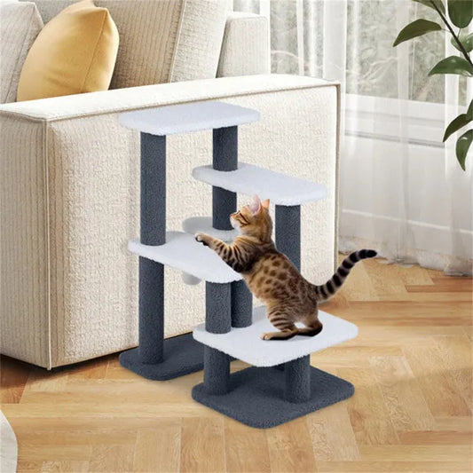 2-in-1 Cat Stairs & Tree With Sisal Scratching Post, 4 Levels Pet Steps For Elderly Cats & Short-Legged Dogs