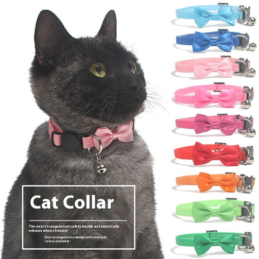 Pet Bow Collar Nylon Ribbon Multi-color Adjustable With Bell Pet Decorations